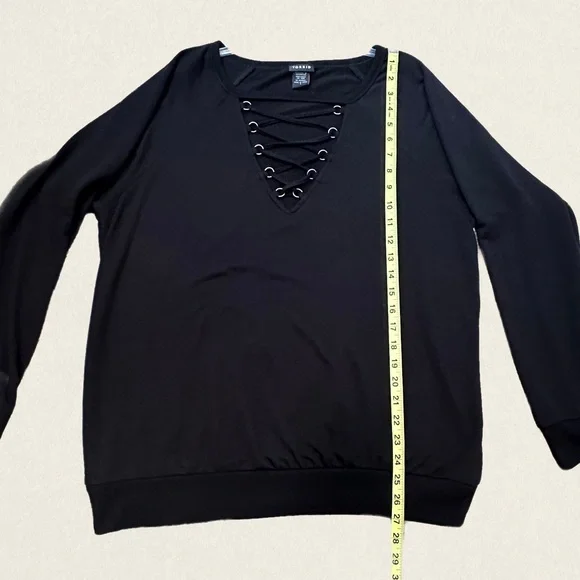 Torrid Black Lattice Front Crew Neck Long Sleeve Pullover Sweater - Picture 7 of 10